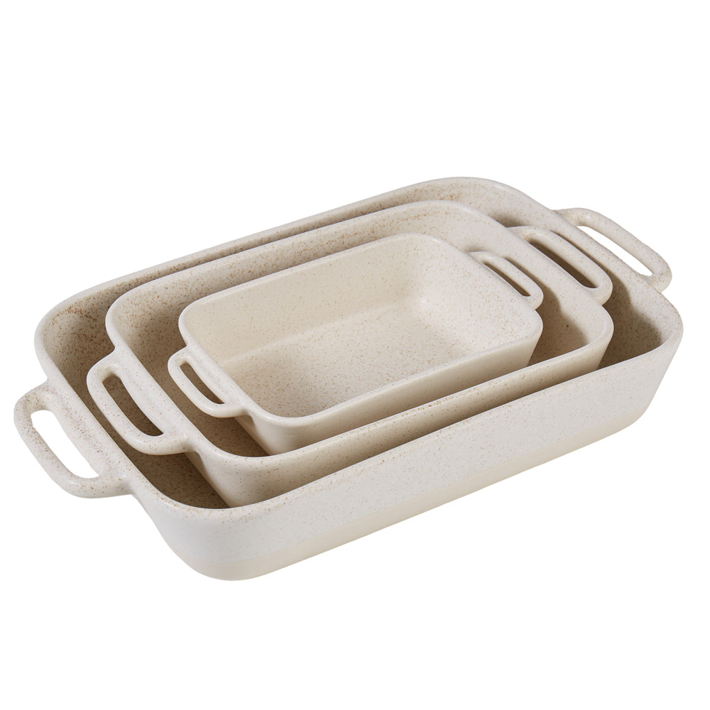 Davis & Waddell Darley Stoneware Bakeware Set Cream Speckle Rectangle Cream (3 Pieces)