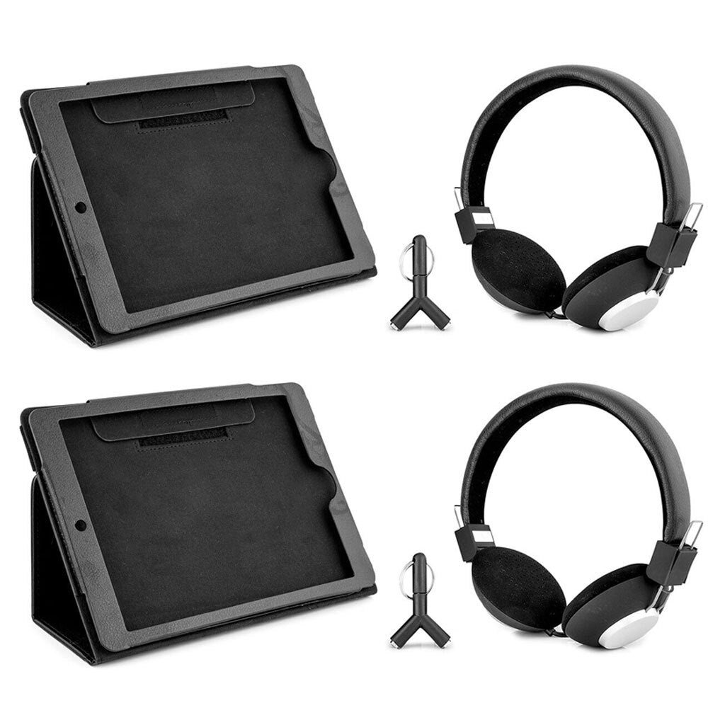 Dgtec Travel Kit Headphones + Bonus Car Headrest Case Holder for iPad 9.7" BK (2 Pack)