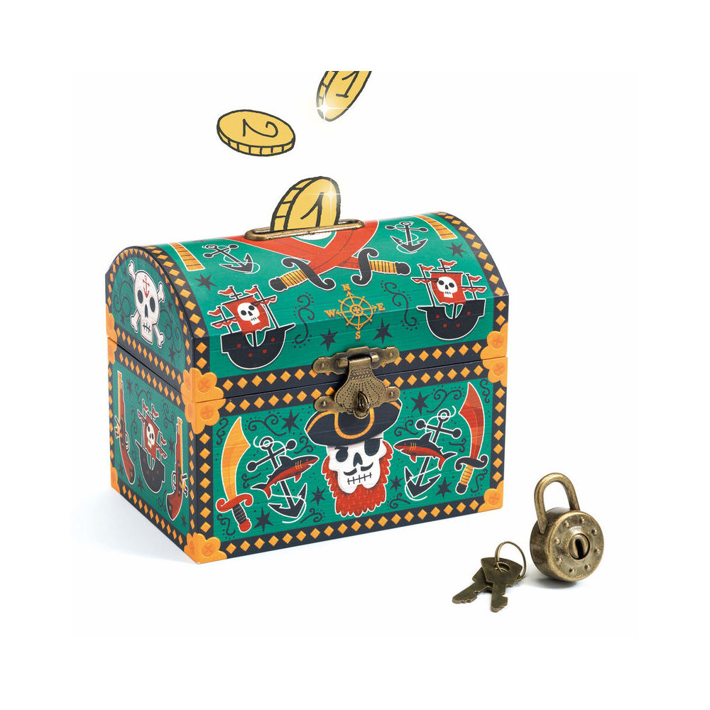 Djeco 13.6cm Pirates Money Box Cash Saving Kids/Child Wooden Piggy Bank 4y+ — image 2