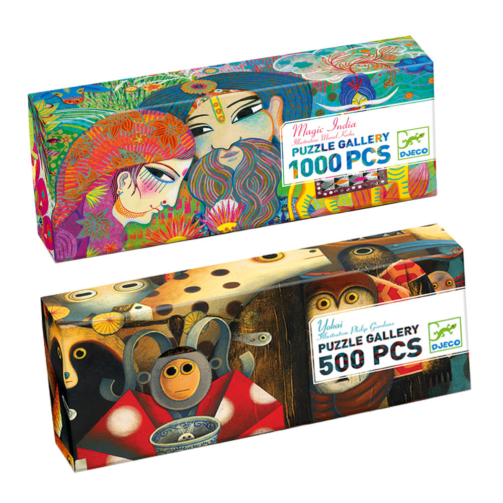 Djeco Magic India & 500pc Yokai Gallery Jigsaw Puzzle Kids Game Combo Set (1000 Pieces)