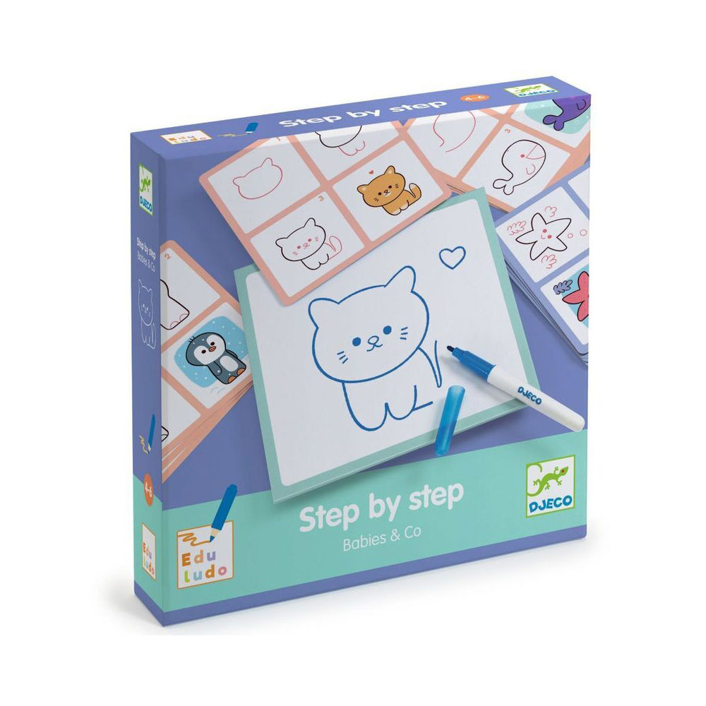 Djeco 4y+ Step by Babies & Co Animals Learn to Draw Kids Development Game