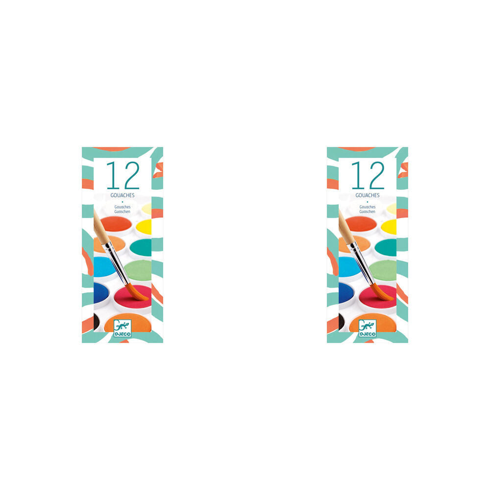 Djeco 12 Water Colour Palette Classic Kids Art/Craft Paint Set w/ Brush 6y+ (2 Pack)