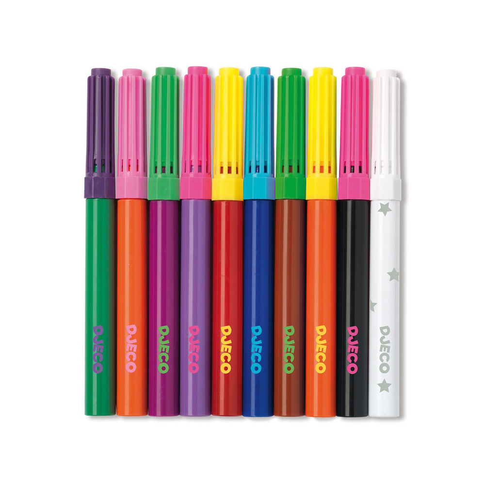 Djeco Magic Felt Tips Kids/Children Colouring Art/Craft Markers 3y+ (10 Pieces)