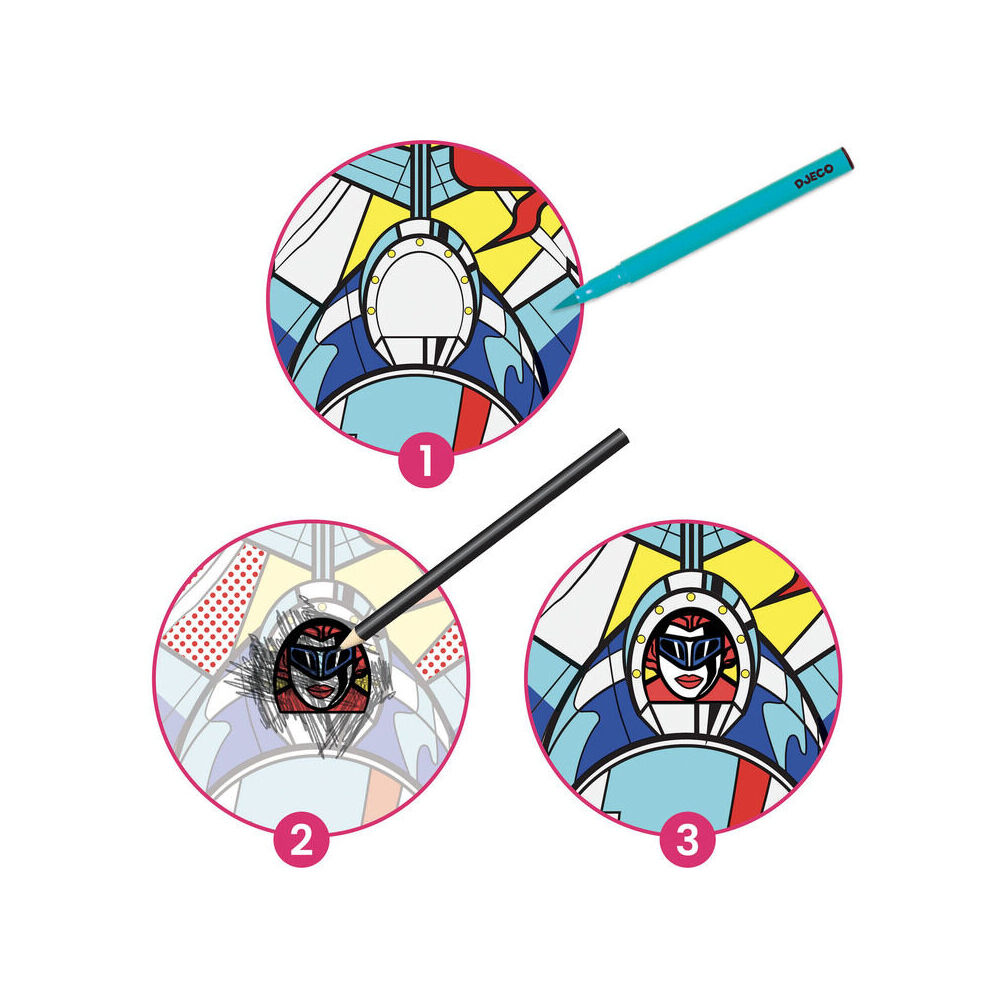 Djeco Craft Kit 7y+ Kids Inspired By Superheroes-Roy Lichtenstein-Felt Brushes