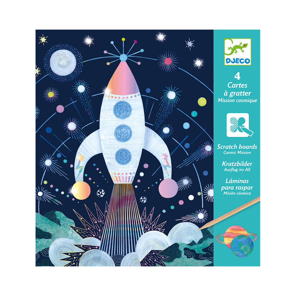 Djeco Cosmic Mission Scratch Cards w/ Stylus Art Activity Kit Kids 6y+ (8 Pieces) — image 2