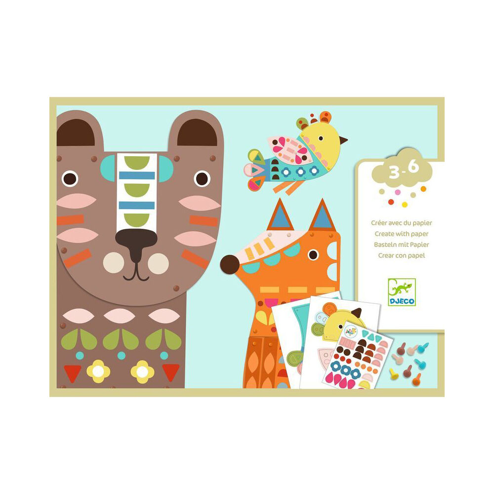 Djeco 3 Giant Animals Paper Kids/Children Creative Crafts Sticker Set Set 3y+