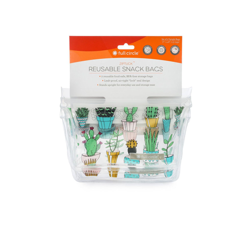 Full Circle Ziptuck Cactus Reusable Snack Bag Resealable Food Storage Set (2 Pack) — image 5