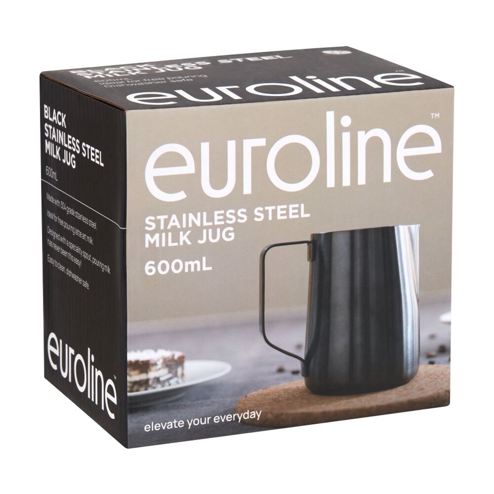 Euroline 600ml Black Stainless Steel PVD Milk Jug for Frothing Coffee Making — image 6