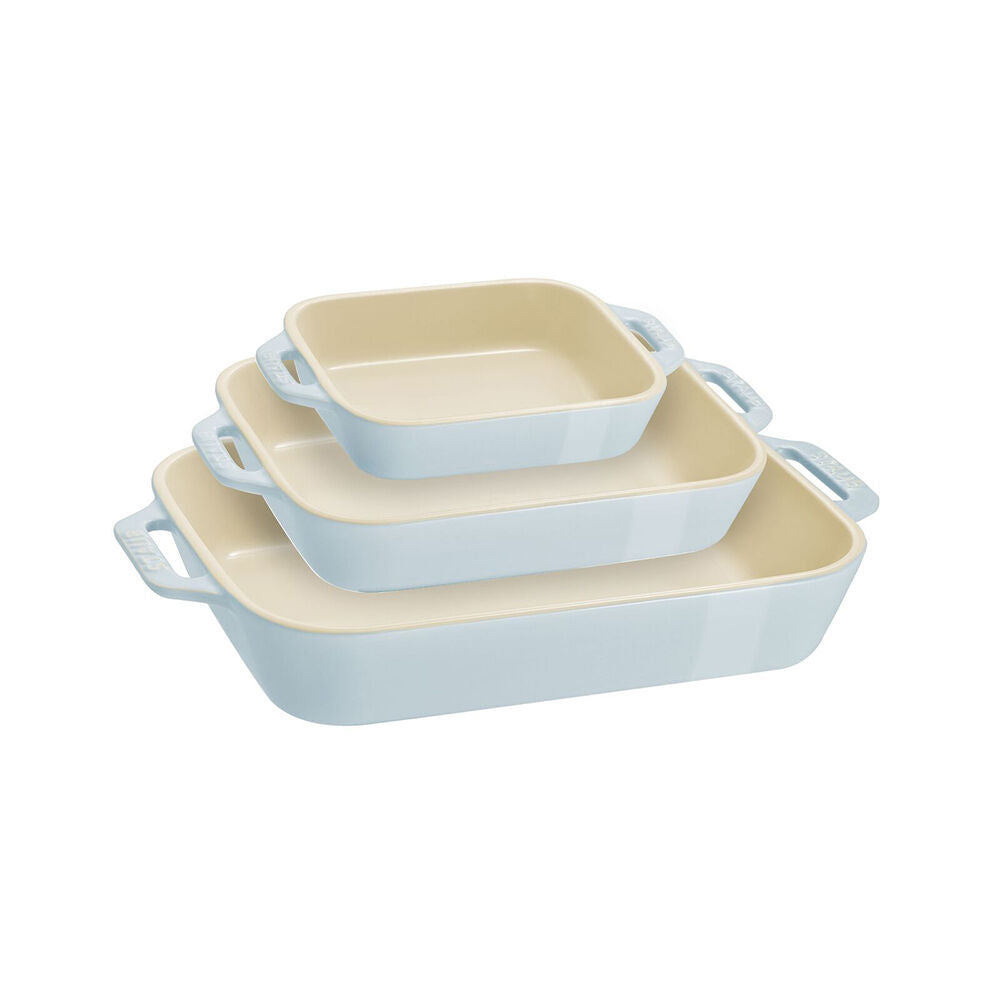 Wahu Staub Ceramic Non-Stick Oven Dish Rectangular Baking Dishes Set (3 Pieces) — Blue