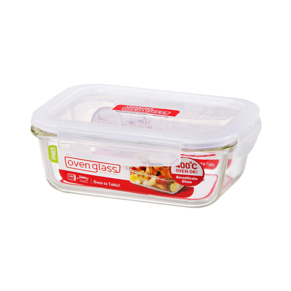 Locknlock 630ml Euro Rectangular Borosilicate Glass Food Container w/ Lid Clear