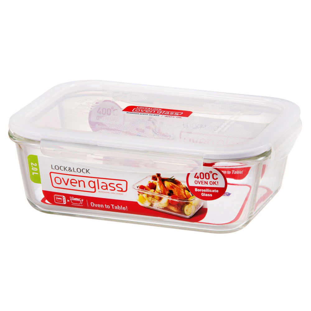 Locknlock 2L Euro Rectangular Borosilicate Glass Food Container w/ Lid Clear