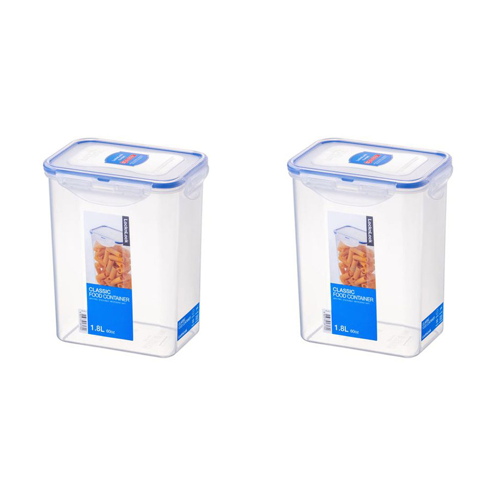 Locknlock 1.8L Airtight Classic Rectangle Food Storage Container Tall Clear (2 Pack)