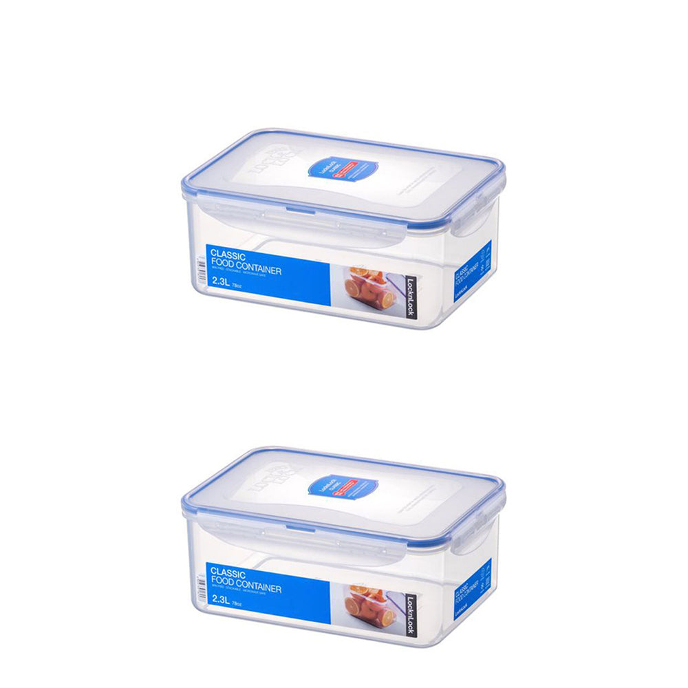 Locknlock 2.3L Airtight Classic Rectangle Food Storage Container Tall Clear (2 Pack)