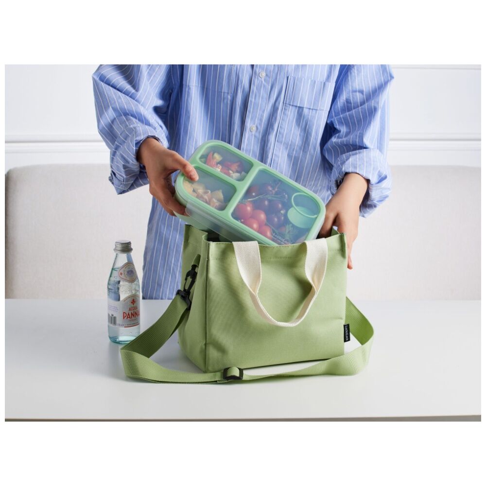 Locknlock Green/Cream Insulated Canvas Mini Lunch Bag w/Strap School/Work — image 3