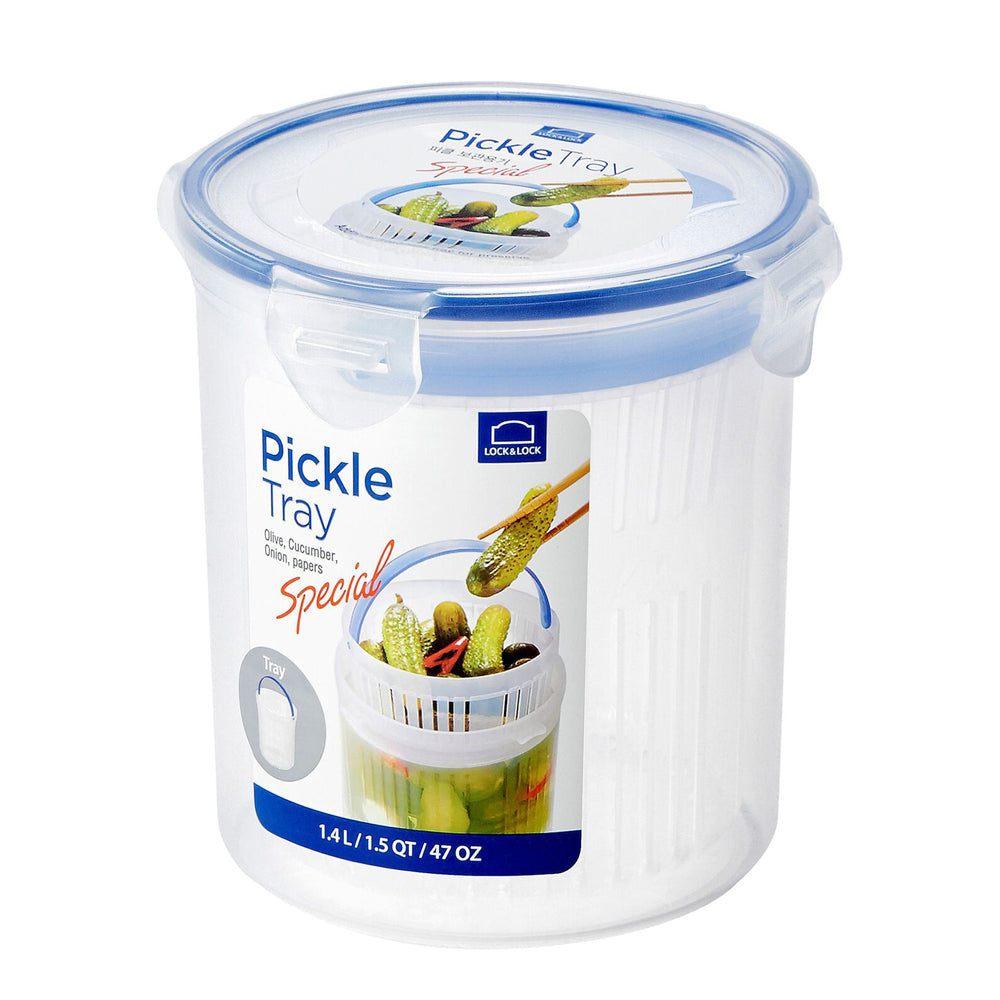 Locknlock 1.4L Airtight Classic Round Food Container w/ Draining Basket Clear (2 Pack) — image 2