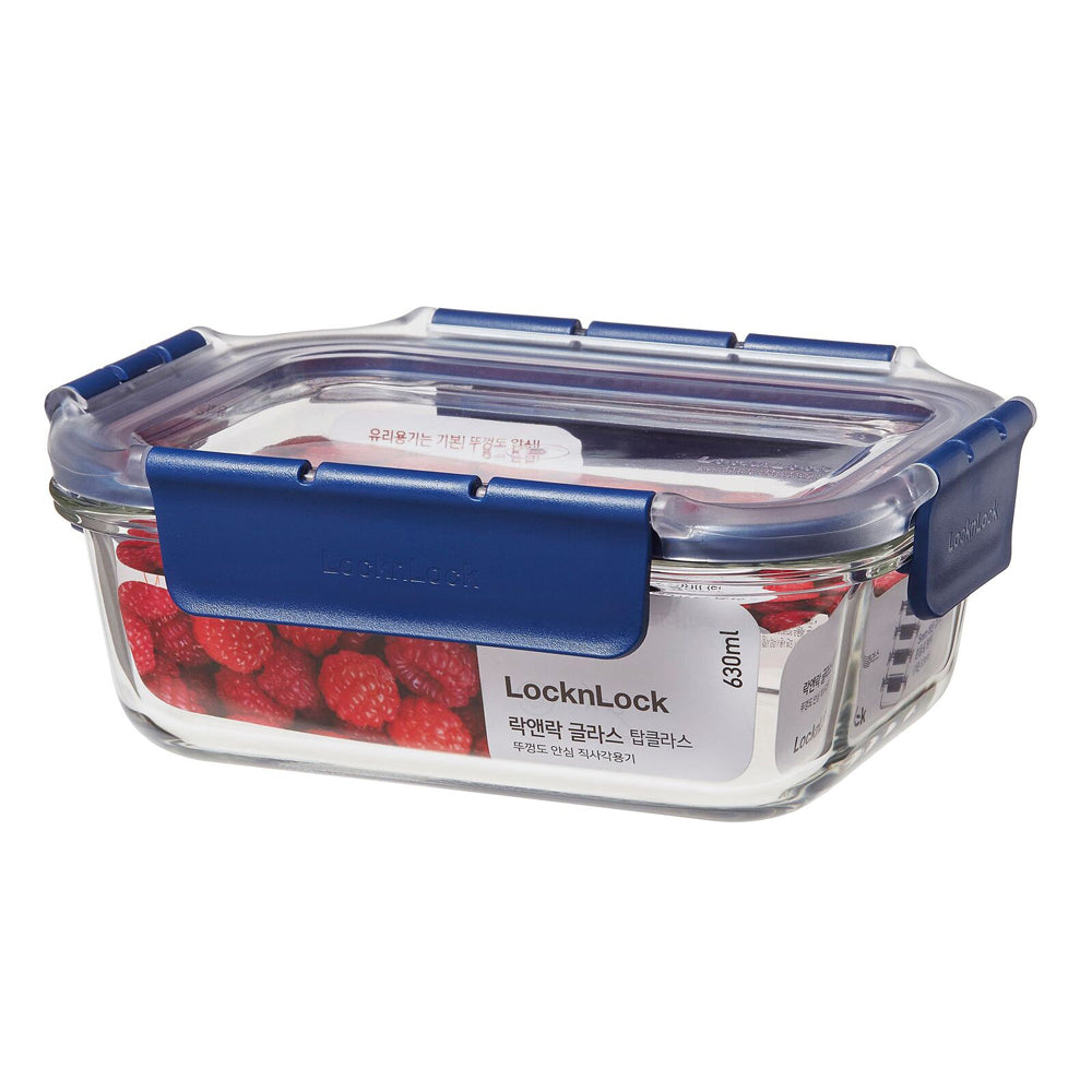 Locknlock Top Class 630ml/18cm Glass w/ Tritan Lid Rectangular Container Blue