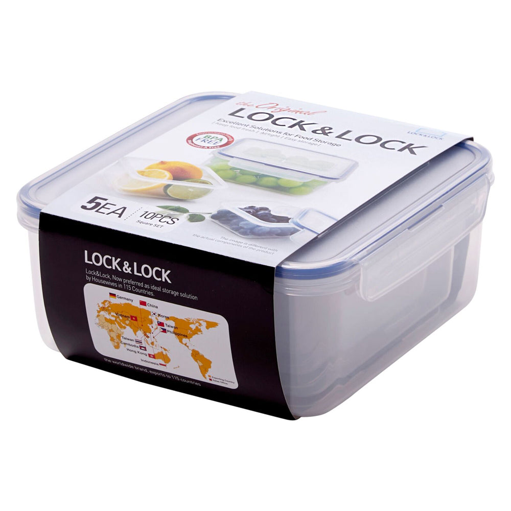 Locknlock Airtight Classic Square Food Storage Container Organiser Set Clear (5 Pack) — image 8