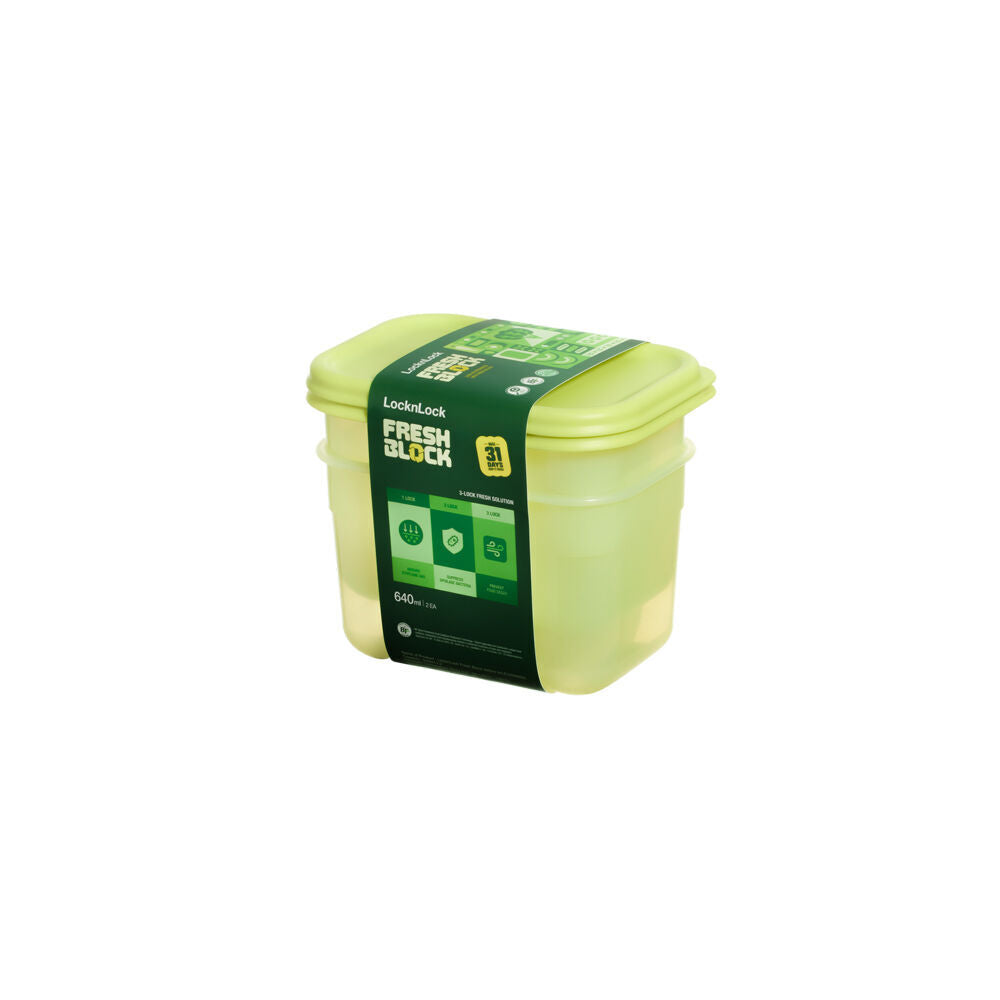 Wahu 2pc LocknLock Fresh Block 640ml Food Storage Container Set 14.6x10.3cm Green (2 Pack) — image 3