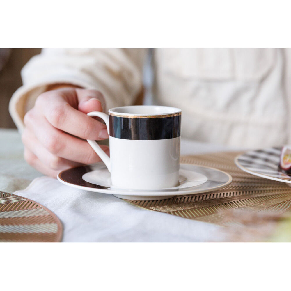 Mikasa Luxe Deco China Espresso Cups and Saucers with Block Stripe Set 100ml (4 Pieces) — image 2
