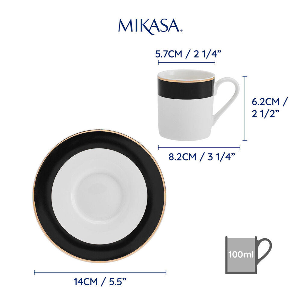 Mikasa Luxe Deco China Espresso Cups and Saucers with Block Stripe Set 100ml (4 Pieces) — image 4