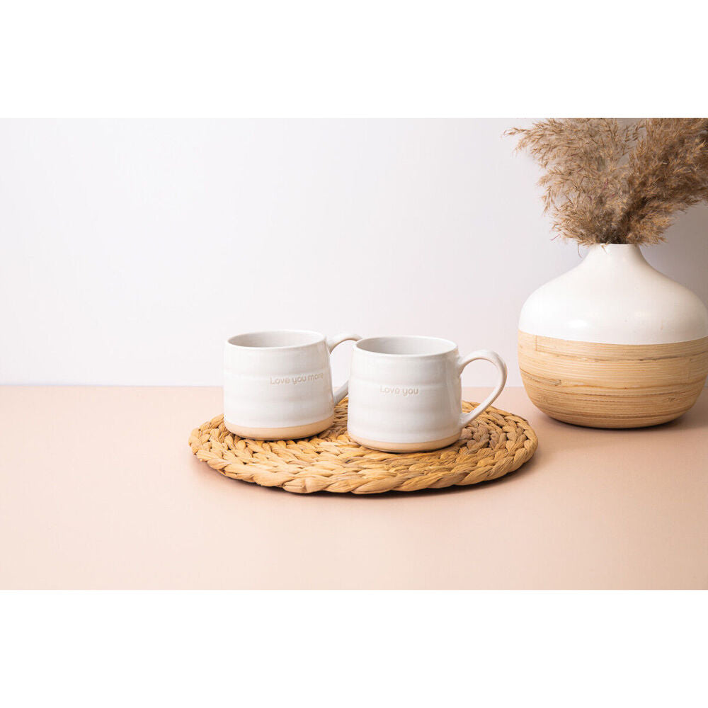 Mikasa Farmhouse 'Love You' Stoneware Drinking Mugs/Cups, 380ml, White (2 Pieces)