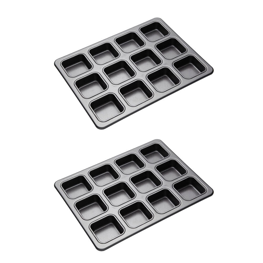 Mastercraft 34x26cm Heavy Base 12-Cup Non-Stick Square Brownie Pan - Black (2 Pack)