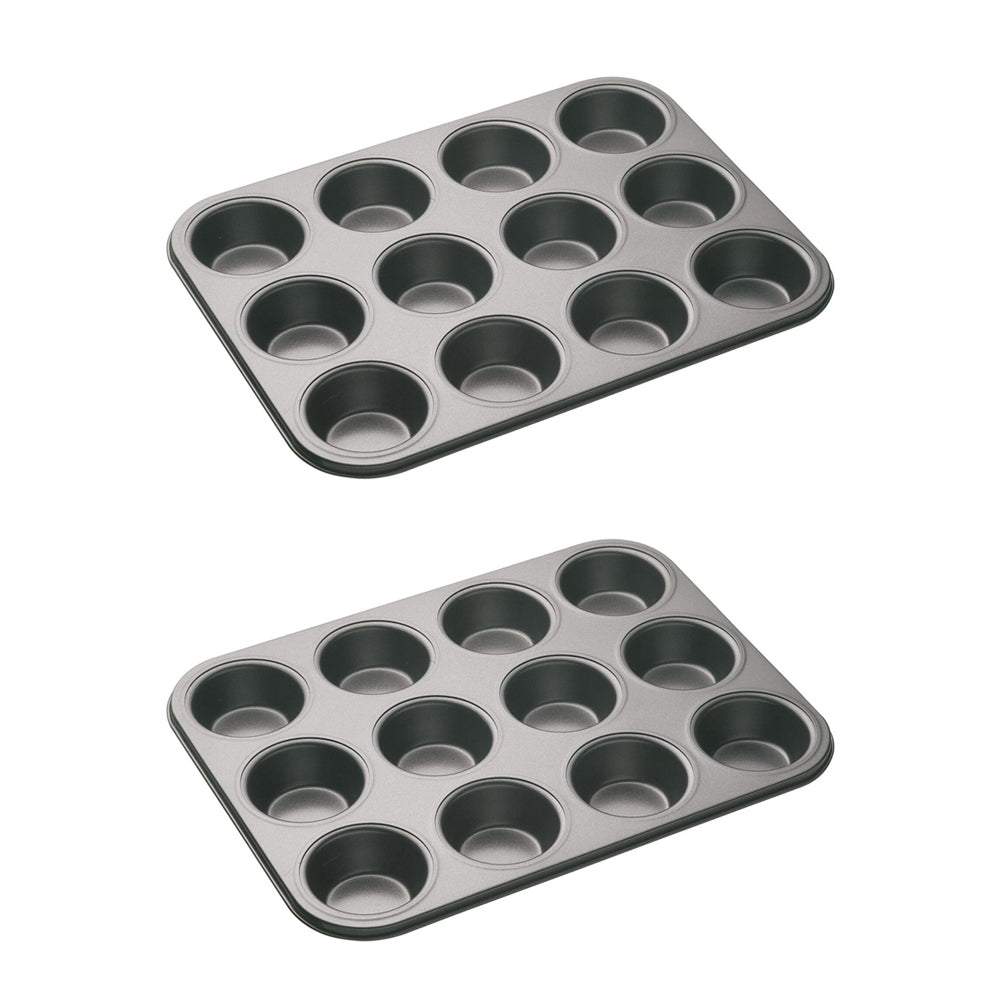 Mastercraft 35x27cm Heavy Base 12-Cup Non-Stick Muffin Cupcake Pan - Black (2 Pack)