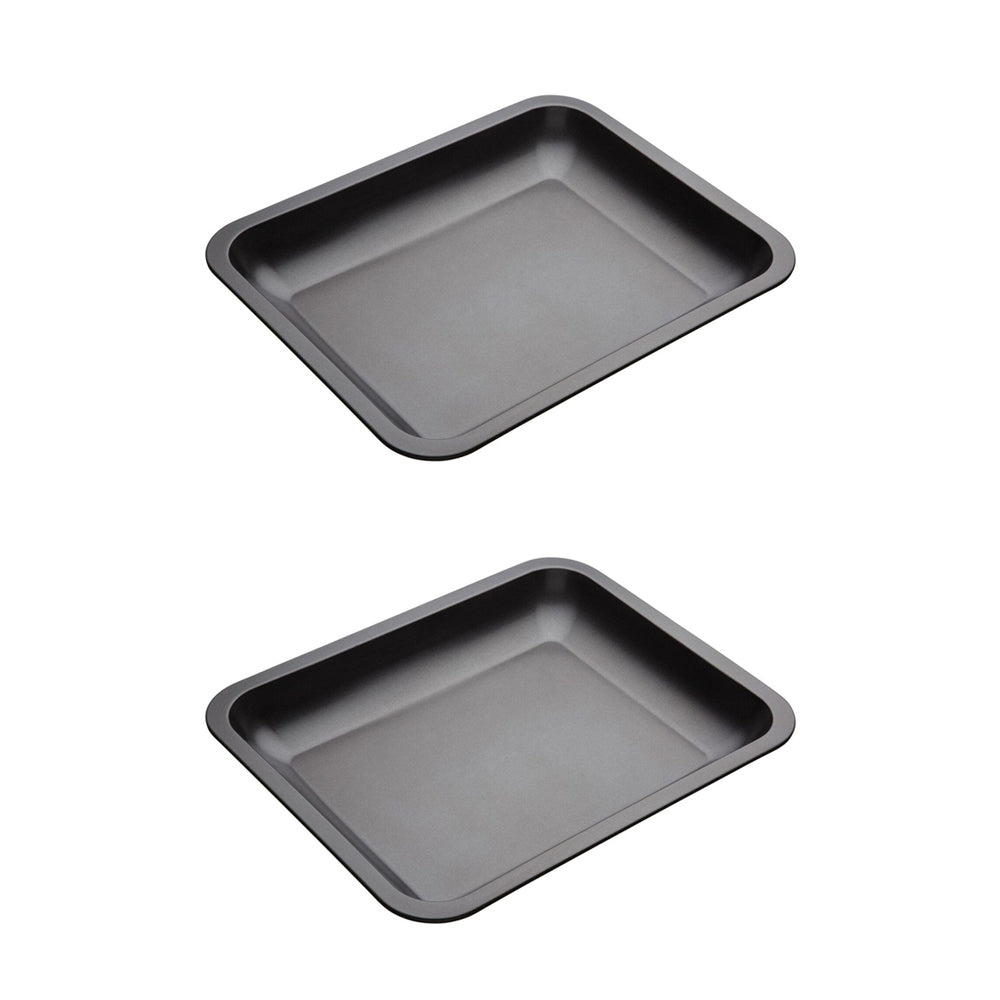 Mastercraft Heavy Base 33x25.5cm Medium Roasting Pan Baking/Cooking Tray Grey (2 Pack)