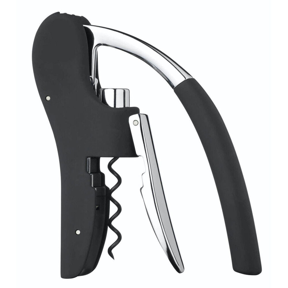 Barcraft Lever Arm Chrome Corkscrew Bottle Opener w/Foil Cutter 15.5cm Black