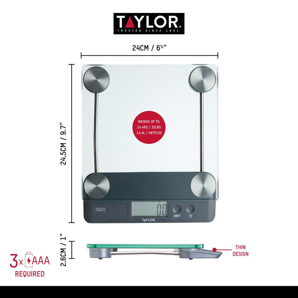 Taylor Glass Digital Food Weight Measure Kitchen Scale Touchless Tare 14.4kg — image 7