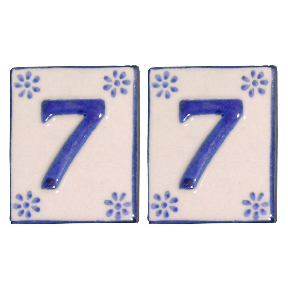 Dwbh No7 House Number Tile Ceramic 7x6cm Street Sign Address Plaque Decor FF (2 Pack)