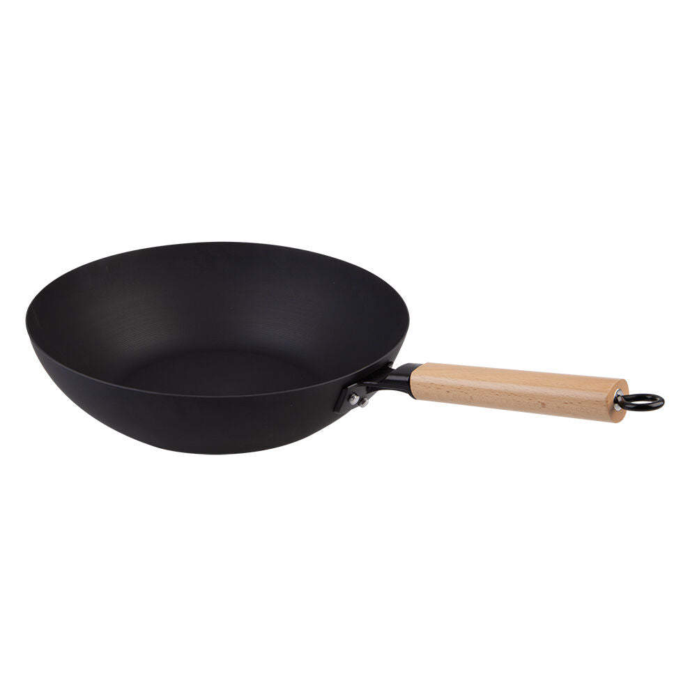 D.Line Carbon Steel Pre-Seasoned Stir Fry Pan 30cm w/ Beechwood Handle Black — image 2
