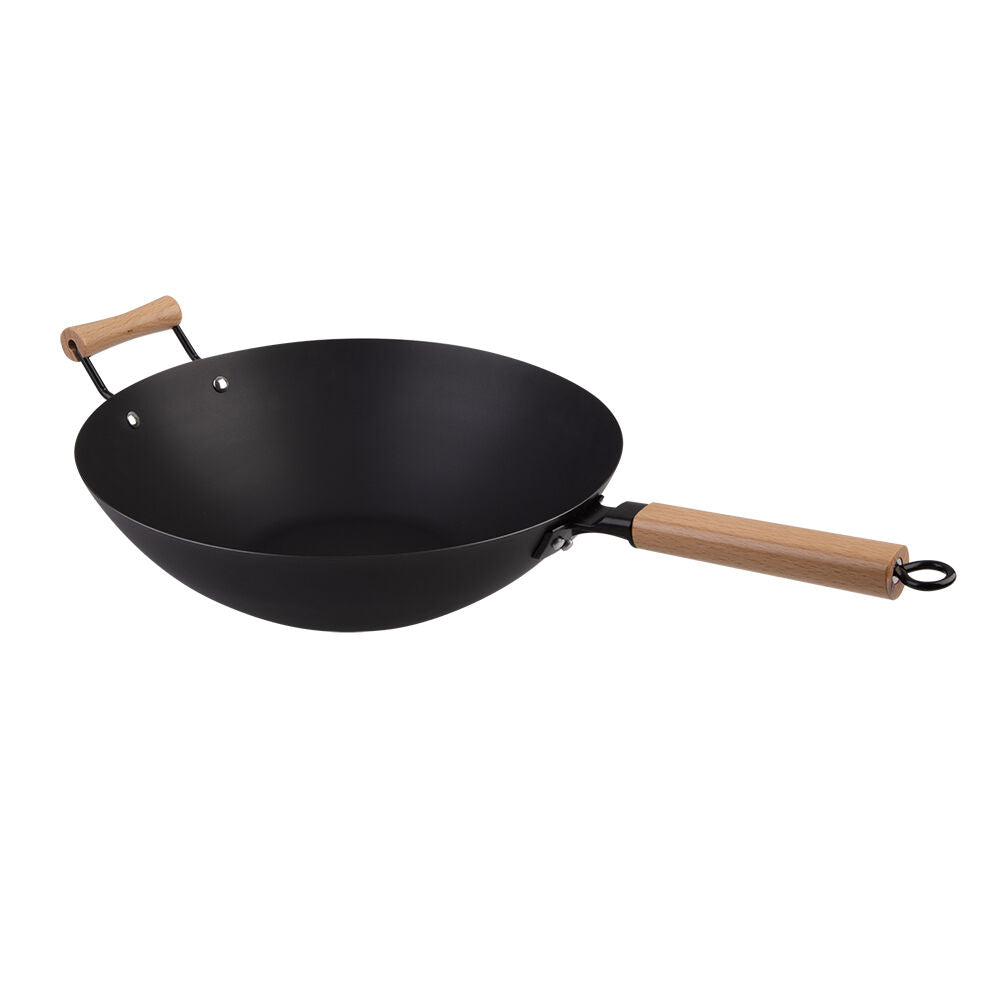 D.Line Pre-Seasoned Carbon Steel Wok Pan w/ Beechwood Handle 35.5cm Black — image 2