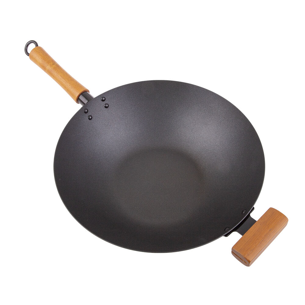 D.Line Excalibur Non-Stick Stir Fry Wok Cooking Pan 36cm w/ Wood Handle Black — image 2