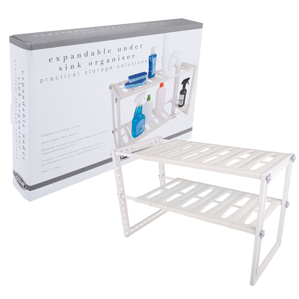 D.Line Expandable Kitchen/Bath Under Sink Shelf Organiser 40x30cm White — image 7