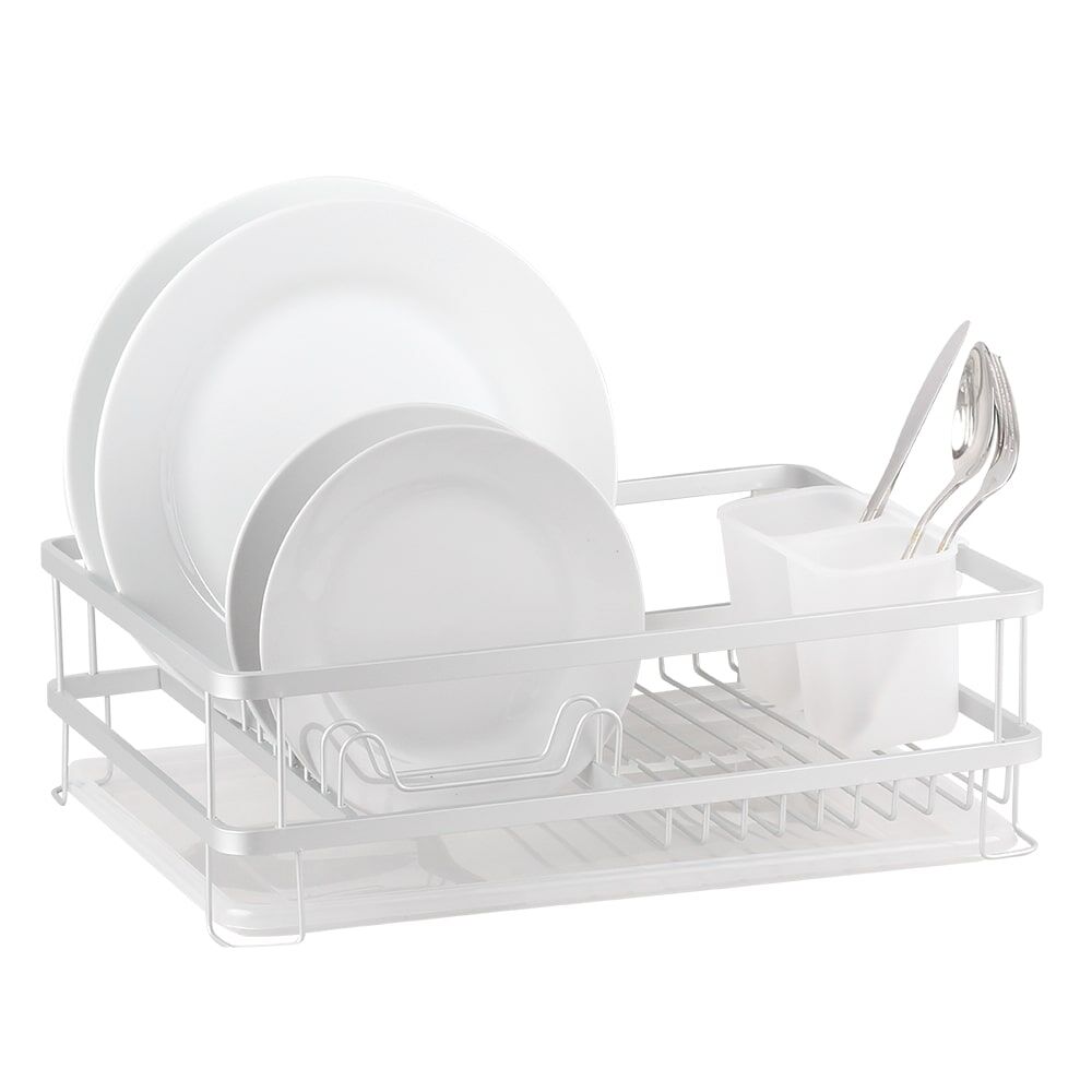 D.Line Aluminium Dish Rack w/ Draining Board Drying Rack Organiser White