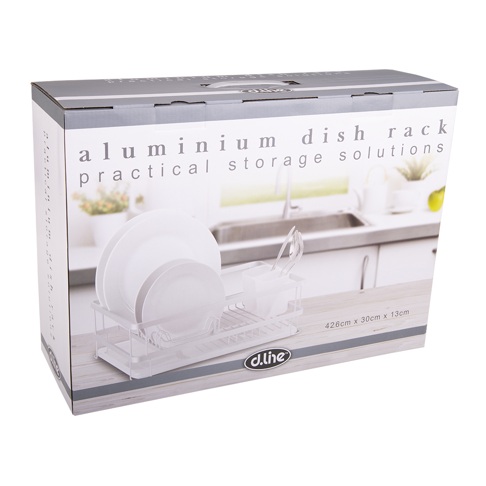 D.Line Aluminium Dish Rack w/ Draining Board Drying Rack Organiser White — image 2