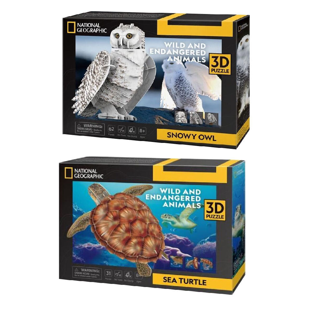 National Geographic Snowy Owl and Sea Turtle 3D Puzzles Game Set 8y+ (2 Pieces)
