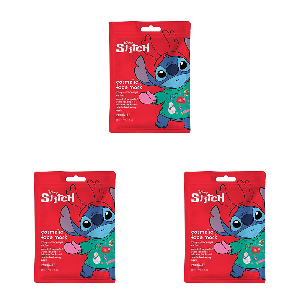 Disney Stitch at Christmas Cosmetic Skincare Sheet Face Mask 25ml (3 Pack)