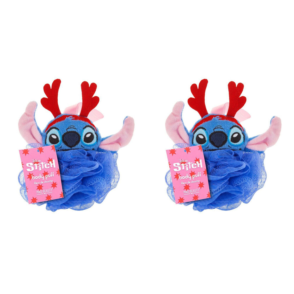 Disney Reindeer Stitch at Christmas Shower Loofah Body Cleansing Puff Blue (2 Pack)