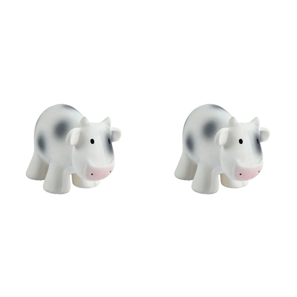 Tikiri 12cm Farm Animal Rubber Cow 95002 Baby Sensory Teether Toy 0m+ White (2 Pack)