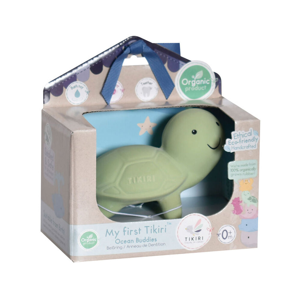 Tikiri 5cm Boxed Ocean Buddy Rubber Turtle 97510 Baby Rattle Toy 0m+ Green