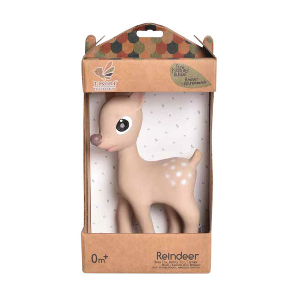 Tikiri 17cm Boxed Rubber Ralphie the Deer 98103 Baby Rattle Toy 0m+ Beige