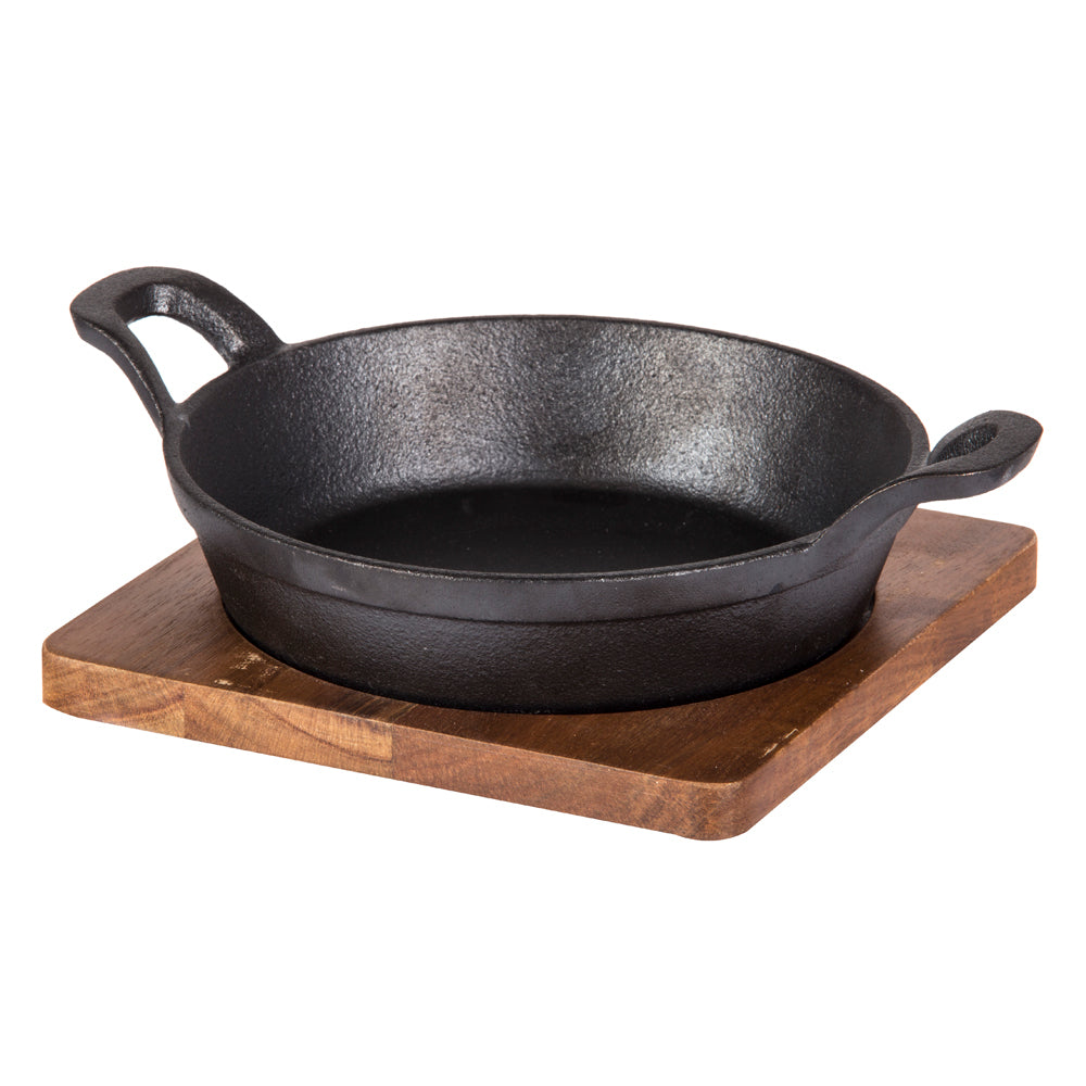 Davis & Waddell Fine Foods Round Cast Iron w/ Acacia Trivet 24.5x18.5cm Black