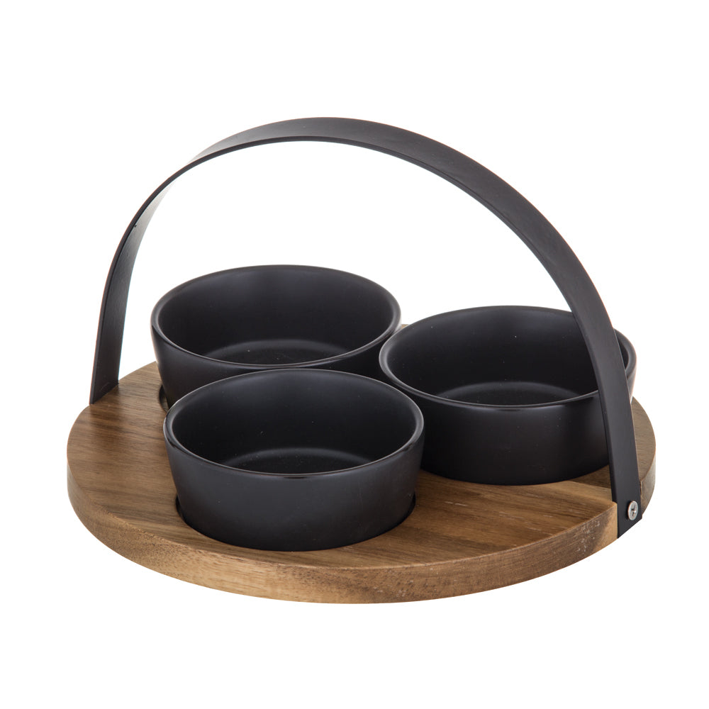 Davis & Waddell Fine Foods Bowl Set w/ Acacia Tray/Handle Natural/Black (3 Pieces)