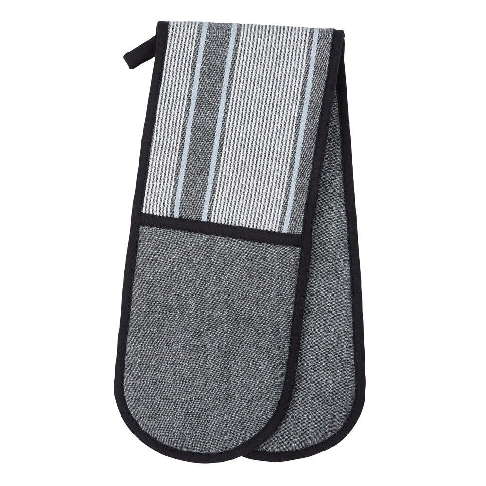 Davis & Waddell Ellis Cotton Double Oven Glove Mitt 18x90cm Black/WHT Stripe (2 Pack) — image 2
