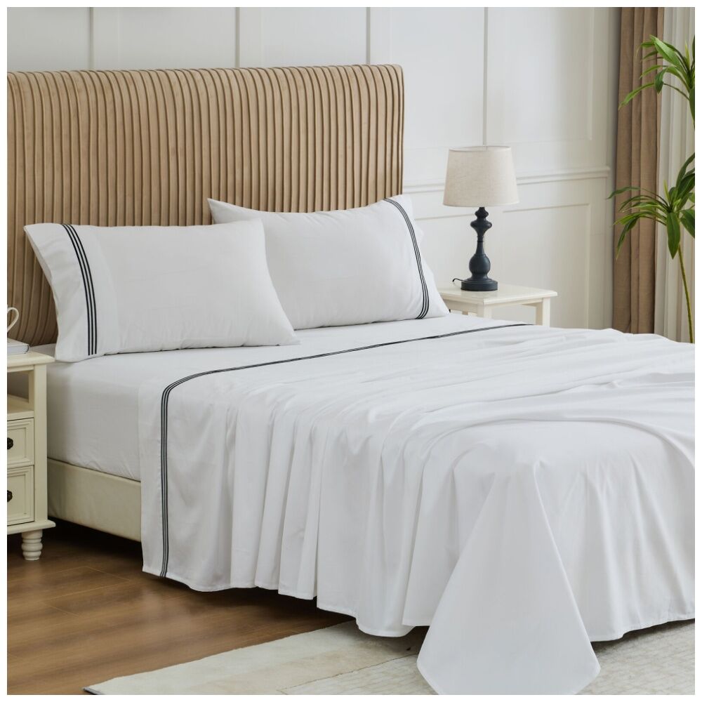 Grosvenor House 500TC Hotel Embroidered Sheet Set White With Black — image 2