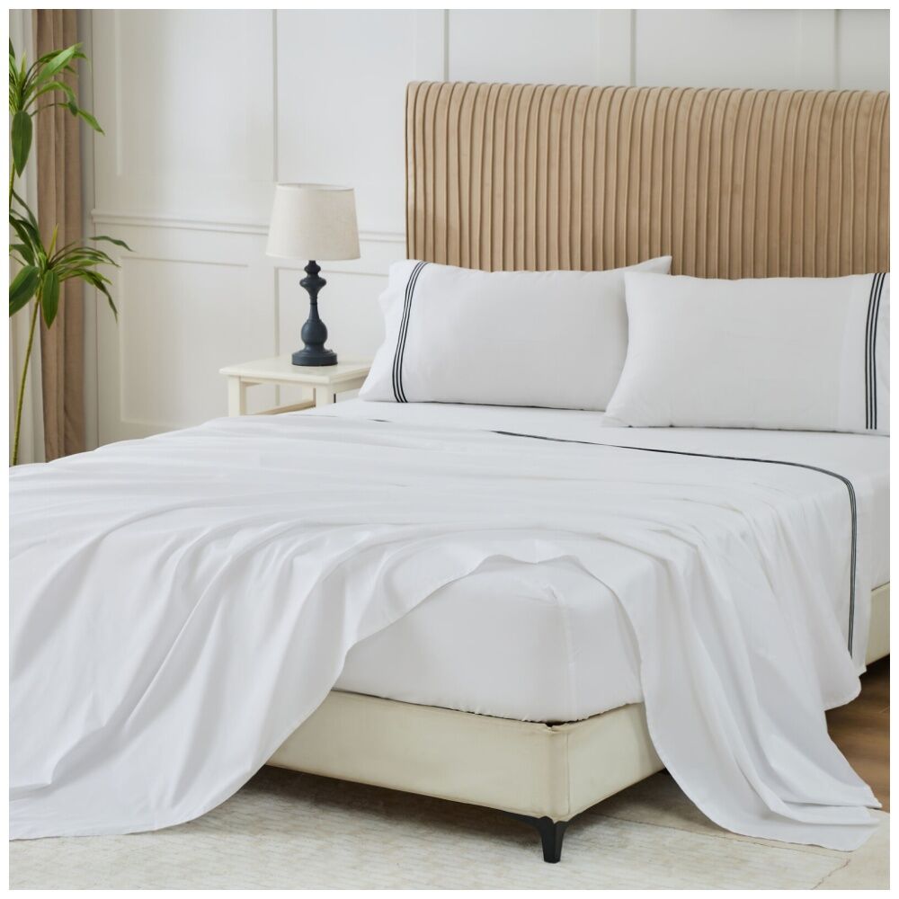 Grosvenor House 500TC Hotel Embroidered Sheet Set White With Black — image 5