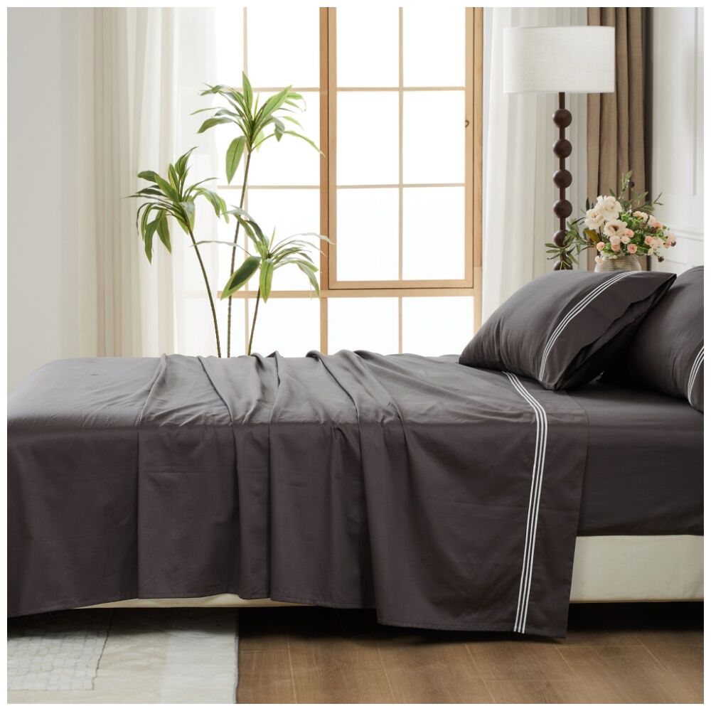 Grosvenor House 500TC Hotel Embroidered Sheet Set Charcoal With White — image 4