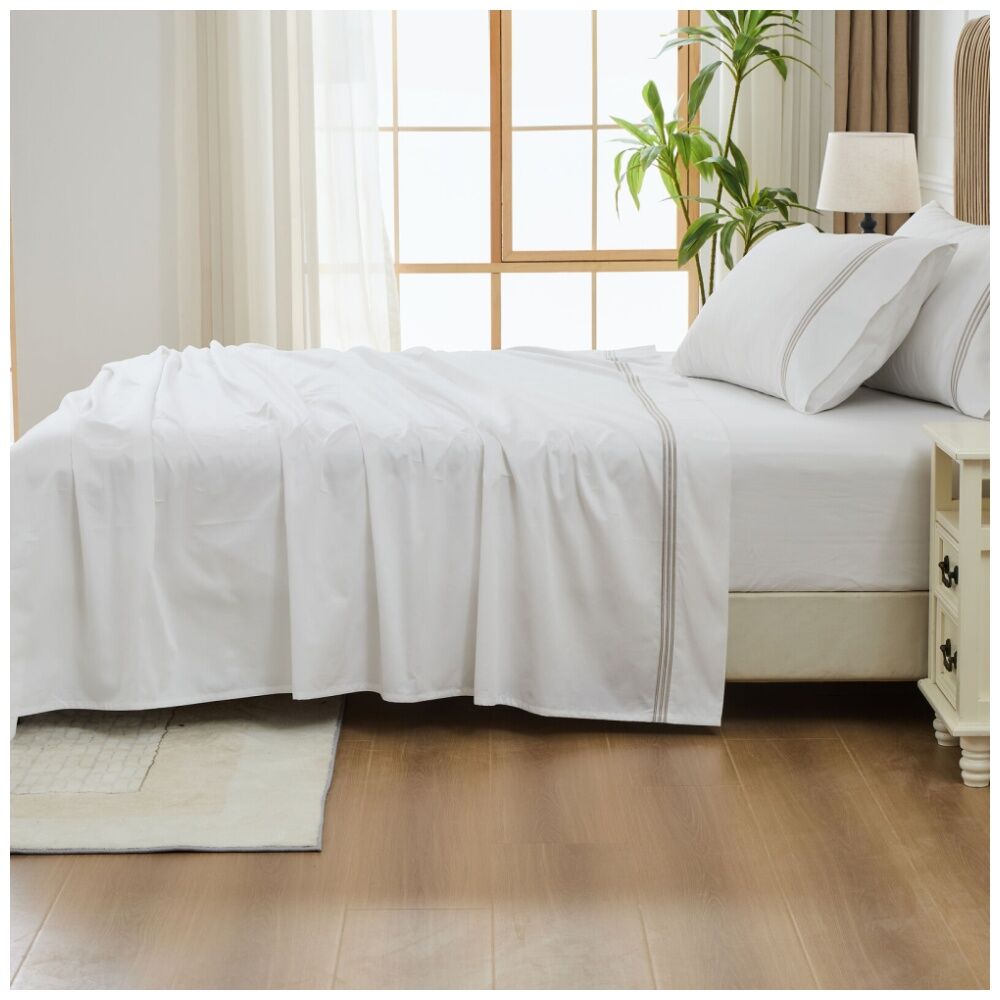 Grosvenor House 500TC Hotel Embroidered Sheet Set White With Taupe — image 4